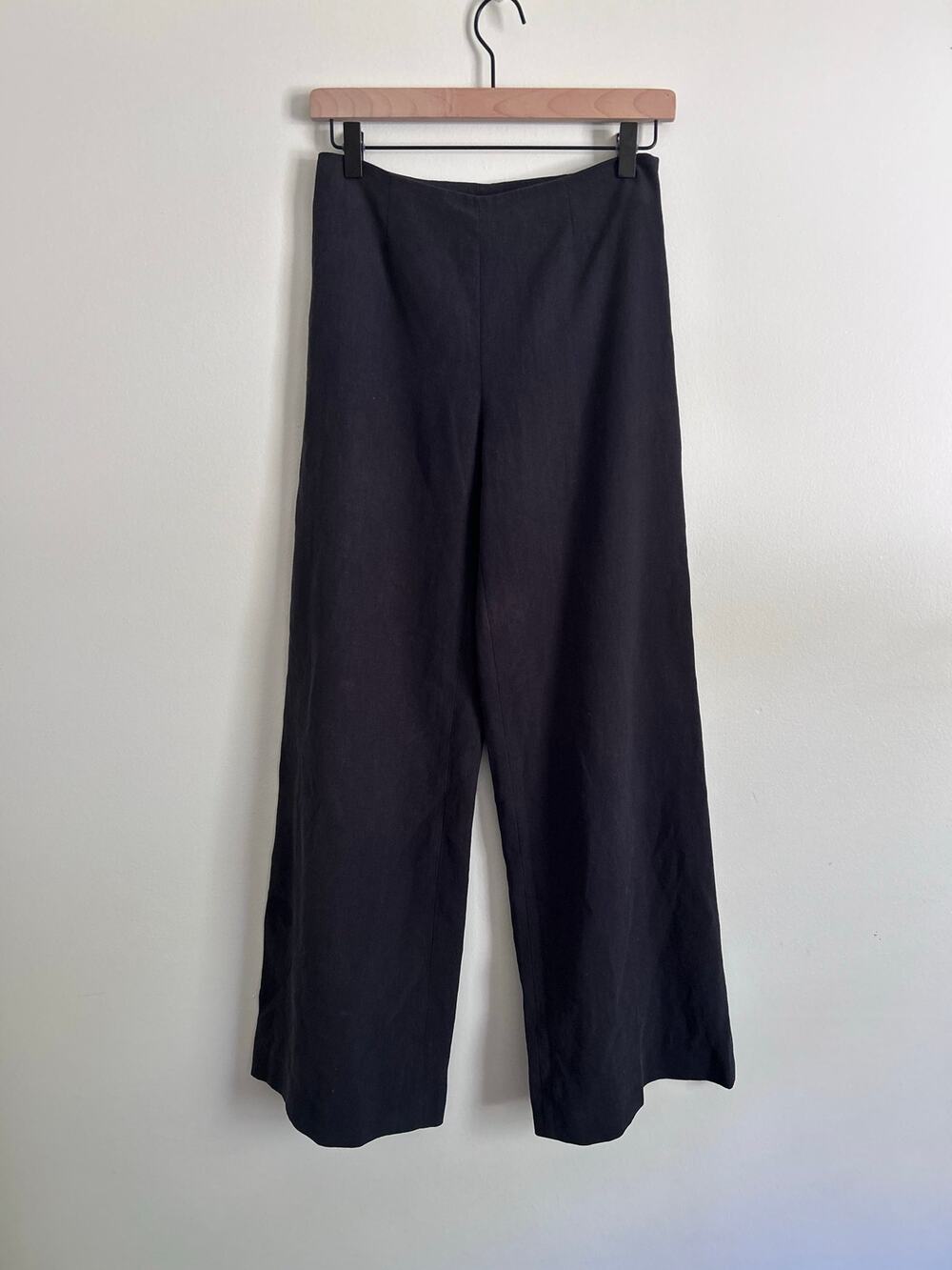 Bamford Black 100% Linen Wide Leg Trousers Side Zip Size XS Quiet Luxury